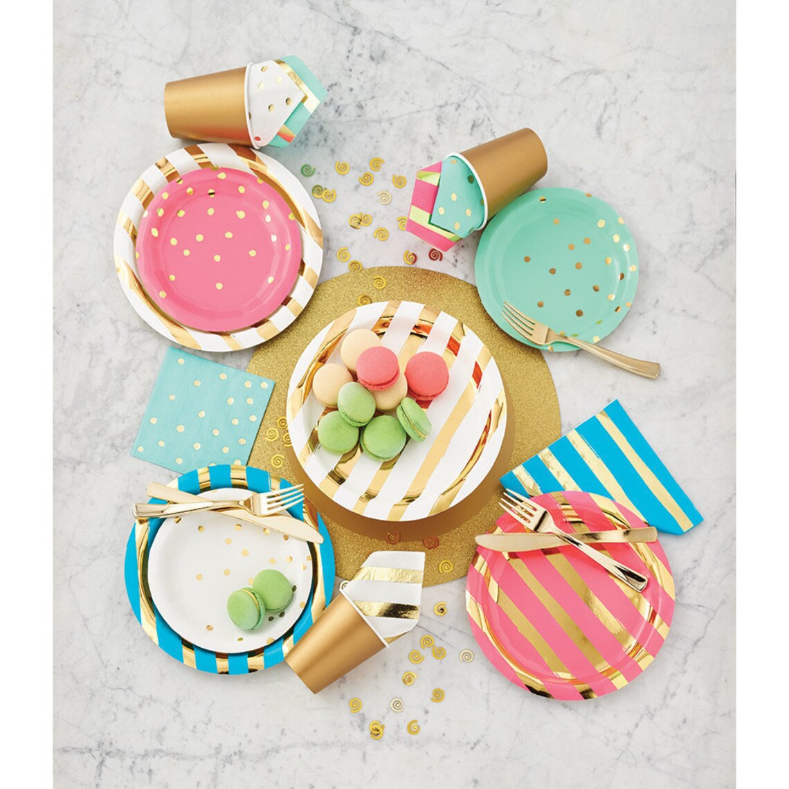 Gold Party Plates / Blue Fancy Party Plates/ Blue Striped Etsy