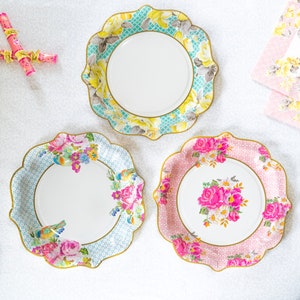 Tea Party Paper Plates- Fancy Tea Party Plates, Vintage Floral Plates, Tea Party Plates, Assorted Tea Party Plates