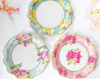 Tea Party Paper Plates- Fancy Tea Party Plates, Vintage Floral Plates, Tea Party Plates, Assorted Tea Party Plates