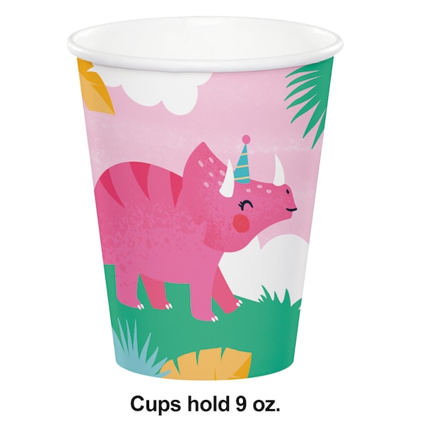 Girl Dinosaur Cups - Pink Dinosaur Party Cups, Girl Dinosaur Birthday, Party Decoration, Girl Dinosaur Birthday, Dinosaur Cups