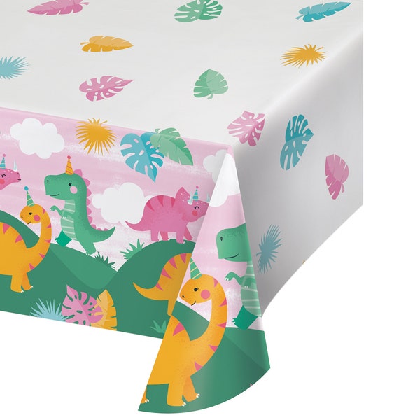 Girl Dinosaur Table Cover - Pink Dinosaur Party Tablecover, Girl Dinosaur Birthday, Party Decoration, Girl Dinosaur Birthday