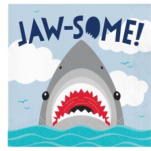Shark Party Napkins- Shark Large Napkins, Jawsome Party Napkins, Shark Birthday Party, Shark Theme, Shark Party Decor