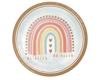 Boho Regenbogen Teller- Große Regenbogen Teller, Boho Babyparty, Boho Regenbogen Geburtstag, Aquarell Regenbogen, Muted Rainbow Party, Regenbogen Party