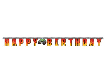 Bandera de cumpleaños de la fiesta del camión monstruo Monster Truck Bandera de cumpleaños
