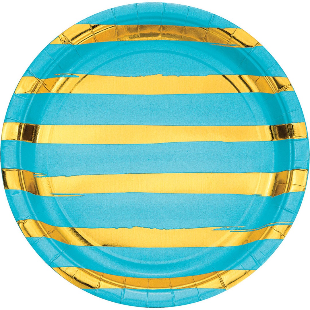 Gold Party Plates / Blue Fancy Party Plates/ Blue Striped Etsy