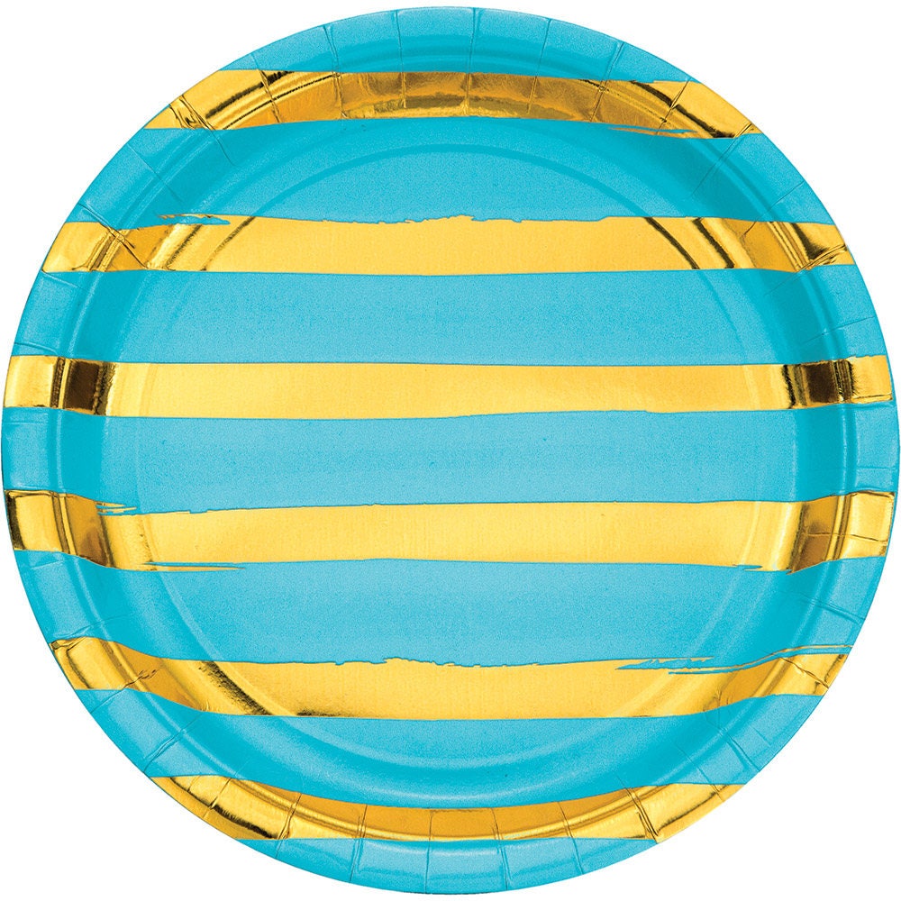 Gold Party Plates / Blue Fancy Party Plates/ Blue Striped Etsy