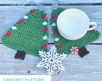 Merry Mug Rug | Crochet Coaster | CROCHET PATTERN | Christmas Tree Crochet