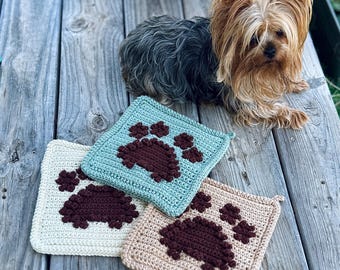 Haakpatroon Dog Paw Hot Pad pdf, onderzetter, pannenlap, keukendecor