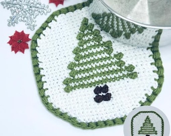 Hot Pad-haakpatroon kerstboom - Gehaakt patroon voor de feestdagen - Gehaakt Hot Pad-patroon - Winterhaak - Gehaakte pannenlap - GEHAAKT PATROON