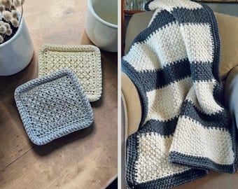 Bundel met Everyday Home-haakpatronen: onderzetter, hot pad, washandje en lapghan
