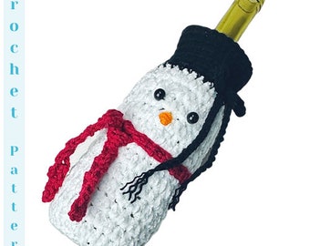 Muñeco de nieve de ganchillo / Botella de vino acogedora / Patrón de ganchillo / Manualidad de muñeco de nieve / Ganchillo rápido / Ganchillo navideño / Ganchillo de invierno / Ganchillo principiante