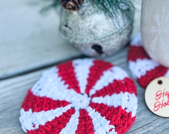 Peppermint Candy Coaster ~ Coaster ~ CROCHET PATTERN