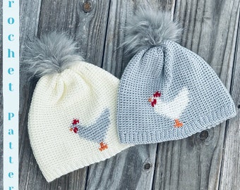 Just Cluck It Beanie - Crochet Hat Pattern - Waistcoat Stitch - Spring Crochet - Crochet beanie - Crochet Chicken - CROCHET PATTERN