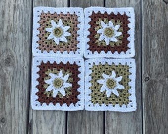 Darling Daisy Grandma vierkant haakpatroon pdf | Bloem Oma Vierkant | Afghaans blok van 8 inch | Bloemenmotief