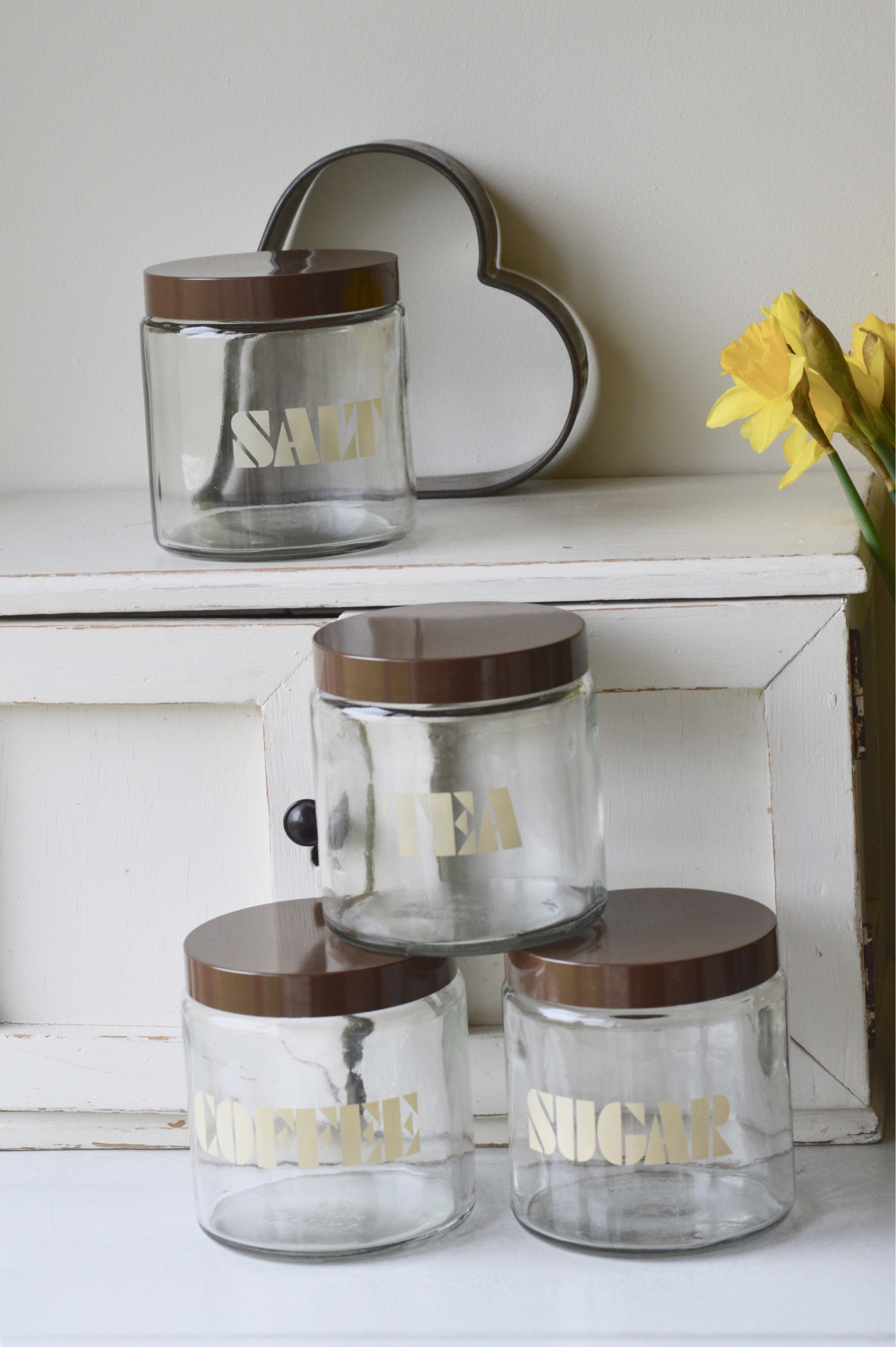 Four Vintage Retro Glass Tea, Coffee, Sugar, Salt Canisters Jars Etsy UK