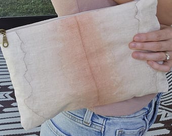 Handmade Linen Makeup Bag | Naturally Dyed Zipper Pouch | Botanical Travel Organizer