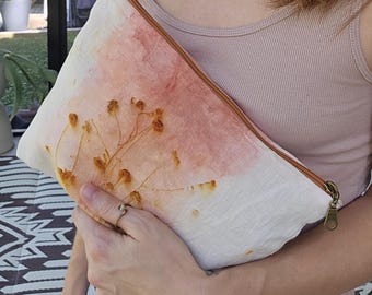Naturally Dyed Linen Zipper Pouch | Floral Cosmetic Bag | Wildflowers
