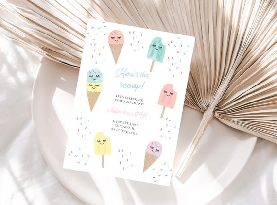 Ice Cream Sprinkles Popsicle Birthday Party Invitation, Ice Cream Birthday, Canva Template Birthday Invitation, Editable Birthday Invite