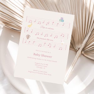 Pink Lullaby Baby Shower Invitation, Music Themed Baby Shower Invitation, Editable Baby Shower, Mobile Baby Shower Invite, Template Invite