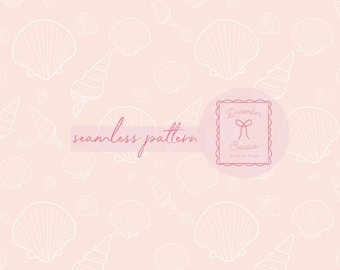 Patrón sin costuras no exclusivo de conchas marinas rosas, patrón sin costuras de conchas costeras, patrón digital de conchas marinas oceánicas, patrón de descarga digital