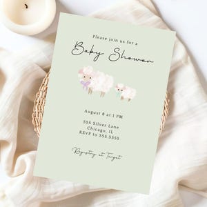 Lamb Baby Shower Invitation Template, Gender Neutral Lamb Baby Shower Invitation, Lamb Baby Shower Editable Invitation Template