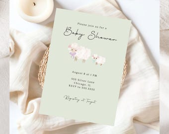 Lamb Baby Shower Invitation Template, Gender Neutral Lamb Baby Shower Invitation, Lamb Baby Shower Editable Invitation Template