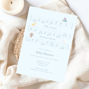 Blue Lullaby Baby Shower Invitation, Music Themed Baby Shower Invitation, Editable Baby Shower, Mobile Baby Shower Invite, Template Invite