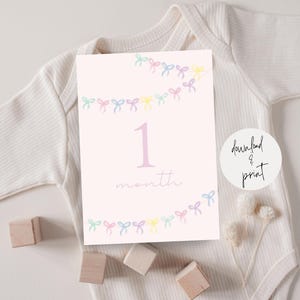 Cartes d'étape mensuelles avec guirlande de noeuds, cartes d'étape mensuelles numériques imprimables, cartes d'étape mensuelles imprimables 5 x 7, carte mensuelle de bébé