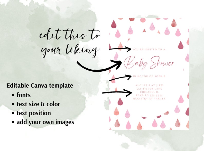Pink Watercolor Raindrops Baby Shower Invitation, Pink Raindrops Baby ...