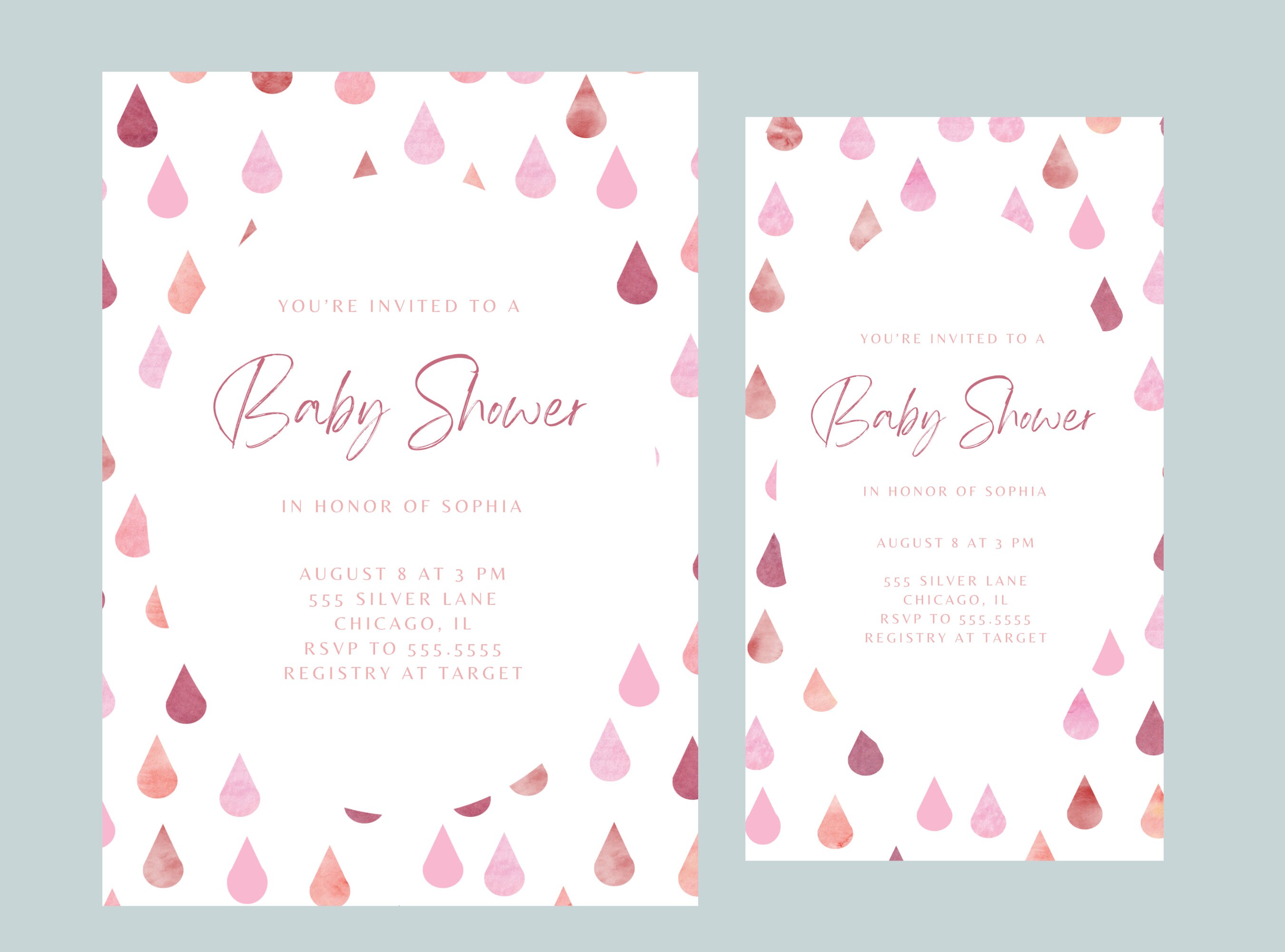 Pink Watercolor Raindrops Baby Shower Invitation, Pink Raindrops Baby ...