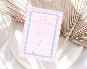 One Silly Goose Birthday Editable Invitation, Editable Birthday Invitation, Printable Birthday Invitation, Digital Download Party Invitation