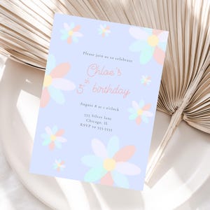 Faire-part d&#39;anniversaire imprimable marguerite, faire-part floral personnalisable, faire-part d&#39;anniversaire imprimable marguerite, faire-part marguerite pastel