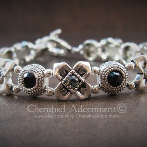 Swarovski Crystal Slider - XOXO Bracelet - Antique Silver Tone Metal Sliders featuring Jet Black and Black Diamond Crystals