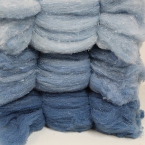 Indigo Dyed Corriedale Wool Batts: Blues Felting Fiber Bundle