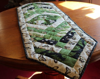 Braided Table Runner: Floral Butterfly Cotton, Hand Quilted