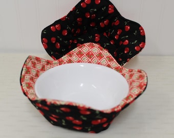 Bowl Cozies: Designer Cotton Fabric and Batting, Safe for Microwave, Sets of 2
