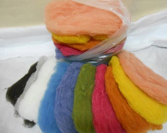 12 batt Assortment of carded natural and natural dyed Corriedale wool for wet and needle felting and other fiber art projects,