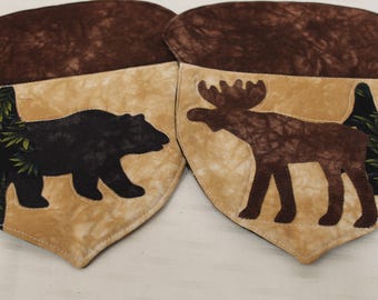 Acorn shaped Mug and Snack Rugs with Bears and Moose 2 in a set