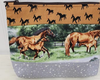 Horse Zipper Pouch: Lined Cosmetic Bag with Boxed Bottom