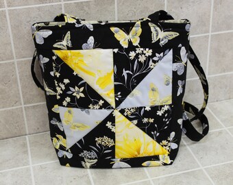 Pinwheel Handbag: Cotton Designer Fabric, Butterflies & Flowers