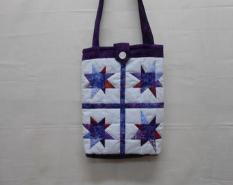 Hand Quilted Batik Star Handbag: Purple & Blue Shoulder Bag