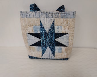 Hand Quilted Star Handbag: Designer Cotton Fabric Tote
