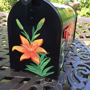 Painted Tiger Lily Mailbox, Orange Flowers Hand Painted Mailbox, Custom Mailbox, Creative and Unique Mailboxes, Decorative Art image 2