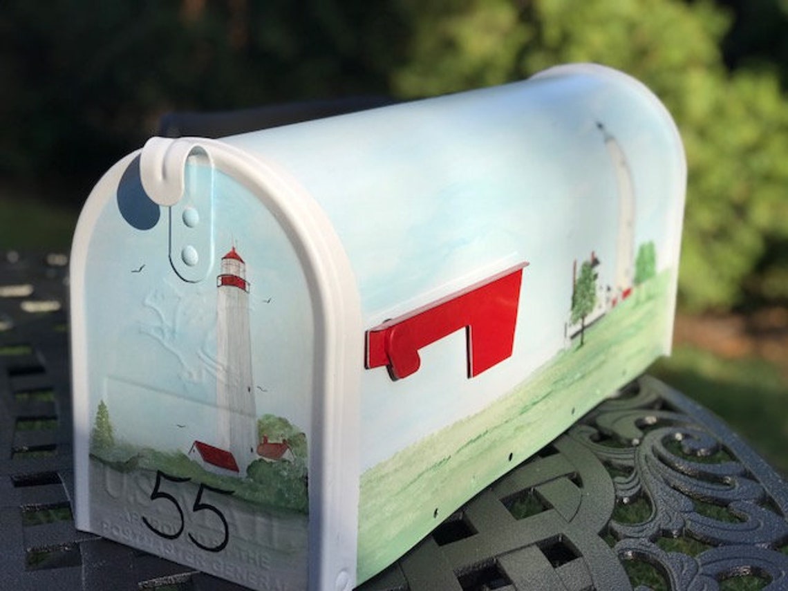 Painted Lighthouse Mailbox, Custom Coastal Art, Beach House Decor - Etsy