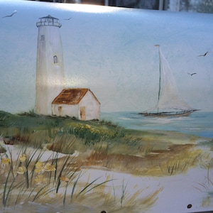 Painted Beach Themed Mailbox, Nautical Lighthouse Mailboxes, Seashore Design, Artistic Mailboxes, Sailboat Mailbox Art, Beach Lovers Gift