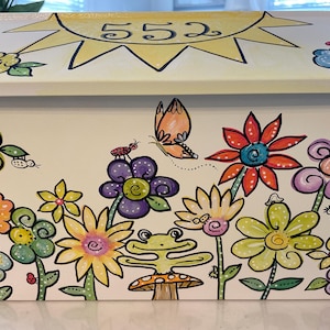 Bright Colorful Wall Mount Mailbox, Whimsical Flower Garden Art Painting, Hand Painted Personalized Mailbox Gift