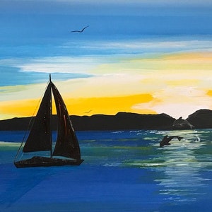 Sailboat Sunset Dolphin Mailbox, Beach Mailbox, Unique Mailboxes, Painted Sunset, Personalized Mailbox Art