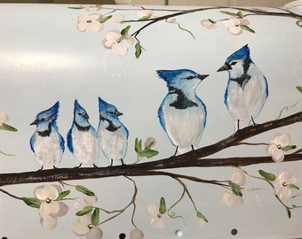 Personalized Blue Jay Bird Family Mailbox, Custom Painted Mailbox, A Unique Personalized Gift, Blue Jay Family Mailbox, Bird Art
