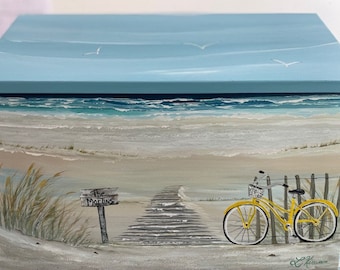 Wall Mount Mailbox House Mount Mailbox Hand Painted Bike At The Beach Coastal Home Decor Decorative Beach Personalized Mailbox GiftMailbox