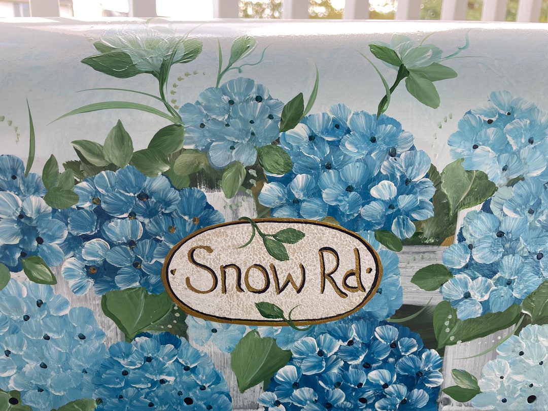 Personalized Blue Hydrangea Mailbox, Unique Mailbox Gift for New Home